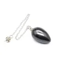 Polished teardrop hematite stone pendulum with silver metal chain for dowsing - Hematite