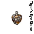 Retro silver dragon wrapped heart-shaped pendant necklace featuring natural tiger eye stone - Tiger's Eye