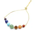 Seven-color natural stone Chakra crystal bracelet with adjustable 14K gold-plated chain - Multicolor Beads Gold Chain / Adjustable Slide Clasp / Style 2