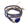 Handmade multi-wrap Lapis Lazuli beaded bracelet with faceted oval stone centerpiece. - Lapis Lazuli