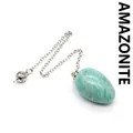 Polished natural teal Amazonite egg-shaped crystal dowsing pendulum with silver chain - Amazonite