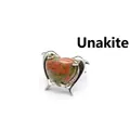 Anello regolabile a forma di delfino in argento con pietra unakite a cuore lucida - Unakite