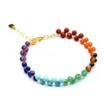 Handmade 7 chakra natural stone beaded bracelet with 14K gold filled woven wire detail - Double Row Woven Beads / Lobster Clasp Extension Chain / Style 1