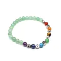 Pulsera curativa de 7 chakras naturales con cuentas de 6mm y dijes de metal Om plata - Estilo 4 (Aventurina Verde) / Cuenta 6mm