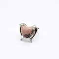 Anello con cuore in pietra rodocrosite rosa e montatura a doppio delfino argentato - Rodocrosite