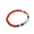 7 Chakra 6mm Natursteinperlen Armband aus rotem Karneol mit silbernen Om-Akzenten - Stil 5 (Roter Achat) / 6mm Perle