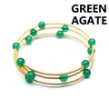 Elegante bracciale a tre strati con perle di agata verde e filo a molla placcato oro 24k - Stile a Spirale a 3 Strati (aljylb1452) / Agata verde