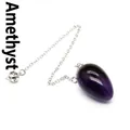 Natural purple amethyst teardrop crystal stone pendulum with silver plated metal chain - Amethyst