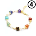 Handmade 7 chakra natural stone bracelet with 14K gold filled accents and pearls - Natural Stone with Freshwater Pearl / Lobster Clasp Extension Chain / Style 4