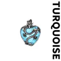 Ciondolo a forma di cuore in turchese con dragone in argento antico per collana - Turchese blu