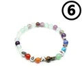 Handgefertigtes 7 Chakra Naturstein Armband mit 6mm runden Perlen und Silbercharms - Stil 6 (Mehrfarbiger Naturstein) / 6mm Perle