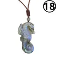 Natural blue flash labradorite hand-carved seahorse pendant with adjustable brown cord - Style 18-Sea Horse