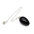 Natural black obsidian egg-shaped crystal stone pendulum with silver-plated chain link - Obsidian