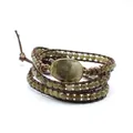 Handmade natural labradorite stone multi-wrap braided leather cord bracelet with oval center - Labradorite Natural Stone (aljylb1429) / Labradorite