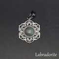Exquisite vintage filigree silver-tone flower pendant with natural labradorite gemstone - Labradorite (aljylp1545)