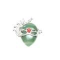 Elegant green aventurine teardrop gemstone pendant with silver masquerade mask detail - Aventurine Jade