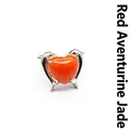 Elegante anello regolabile con doppio delfino e cuore in pietra di avventurina rossa arancio - Avventurina Rossa
