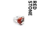 Bague réglable en argent avec pierre rouge en forma de cœur et délicats détails floraux - Jaspe Rouge