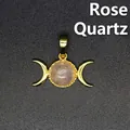 Triple Goddess moon rose quartz crystal pendant necklace with 24K gold plating. - Pendant Only (No Chain) / Rose Quartz