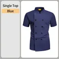 Short sleeve navy blue chef jacket for restaurant and kitchen uniforms - M / Tops / Blue