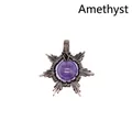 Handmade wire wrapped sun star pendant necklace featuring a natural purple amethyst stone - Sun / Amethyst Sun (Ancient Bronze)