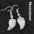 Pendientes de labradorita natural en forma de ala con ganchos de plata - Piedra de Flash (Labradorita)