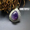 Elegant teardrop amethyst pendant with intricate floral silver border for women - Purple Amethyst Pendant / Amethyst