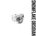 Vintage snowflake obsidian heart ring featuring clover detail and an adjustable band - Snowflake Obsidian