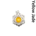 Pendentif fleur en filigrane d'argent avec une pierre de jade jaune ronde éclatante - Jade Jaune (aljylp1545)