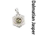Pendentif en filigrane de fleur avec un centre en pierre naturelle de jaspe dalmatien rond - Jaspe Dalmatien (aljylp1545)