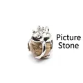 Silver frog prince pendant holding a natural picture stone bead - Jasper