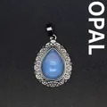 Elegant water-drop shaped opal pendant with intricate silver filigree lace frame - Opal Pendant / Opal