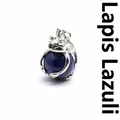 Charming frog prince pendant with natural lapis lazuli stone ball in silver finish - Lapis Lazuli