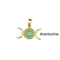 Exquisite triple moon pendant with natural green aventurine stone, 24K gold plated - Pendant Only (No Chain) / Aventurine Jade