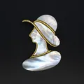 Detailed view of an elegant lady silhouette brooch made from natural mother of pearl - Lady Portrait (Style 2) / Gold Style
