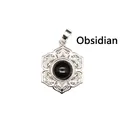 Élégant pendentif en dentelle de fleur de lotus argenté avec pierre d'obsidienne noire - Obsidienne (aljylp1545)