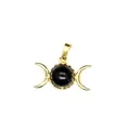 Elegant gold plated triple moon goddess pendant featuring a black obsidian center - Pendant Only (No Chain) / Obsidian