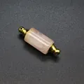 Close-up of rose quartz cylindrical essential oil bottle pendant with gold caps - Rose Quartz / Gold