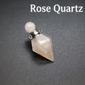 Ciondolo flacone olio essenziale in quarzo rosa naturale con design a rombo elegante - Quarzo rosa / Argento
