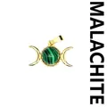 Malachite triple moon goddess pendant necklace in 24K gold plated finish for women - Pendant Only (No Chain) / Malachite