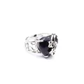 Adjustable silver-tone ring with heart-shaped blue sandstone and rose flower detail. - Blue Sandstone