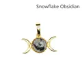 Elegant 24K gold plated triple moon goddess pendant featuring snowflake obsidian stone - Pendant Only (No Chain) / Snowflake Obsidian