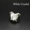 Anello in cristallo bianco naturale a cuore con design a doppio delfino argento - Cristallo di rocca