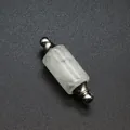 Macro detail of cylindrical white quartz perfume bottle pendant with silver finish - White Crystal / Silver