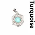 Pendentif vintage en argent avec motif floral filigrané et pierre turquoise ronde - Turquoise (aljylp1545)