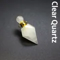 Ciondolo bottiglia per olio essenziale in cristallo bianco naturale e oro - Cristallo di rocca / Oro