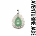 Teardrop green aventurine pendant with ornate silver-tone floral border - Aventurine Jade