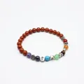 Heilendes 6mm roter Jaspis Armband mit sieben Chakra-Steinen und silbernen Symbolen - Stil 16 (Roter Jaspis) / 6mm Perle