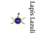 Triple moon goddess pendant with a blue lapis lazuli stone in a 24k gold plated finish - Pendant Only (No Chain) / Lapis Lazuli