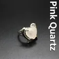 Elegante anello con doppio delfino e pietra di quarzo rosa a forma di cuore argento - Quarzo rosa